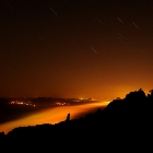 Schrammsteine v noci s mlhou v kaňonu Labe | fotografie